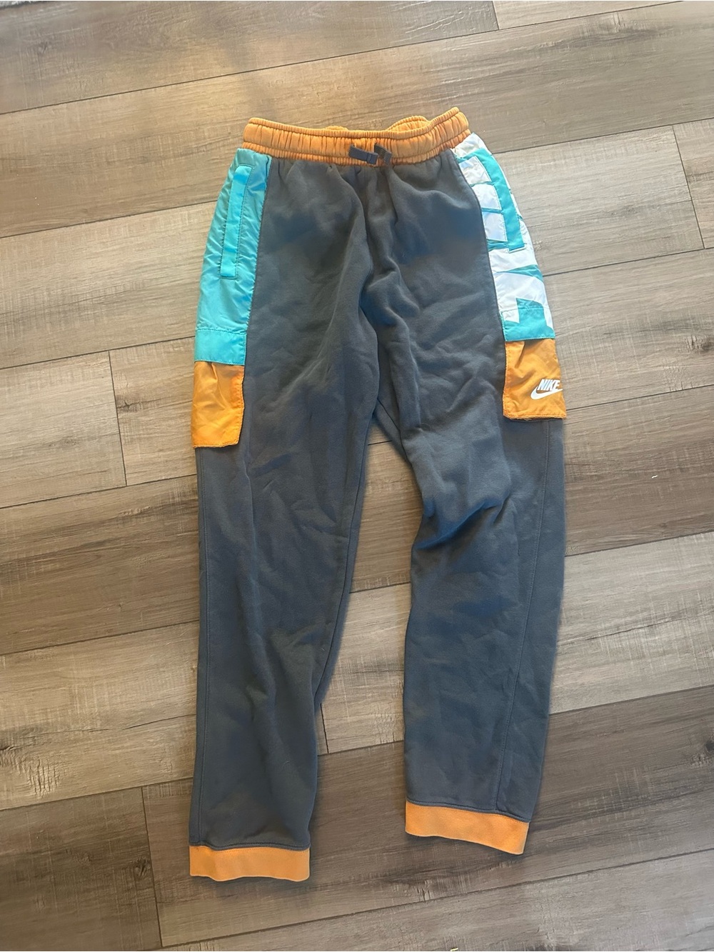 Nike Kids Gray Sweatpants with Teal & Orange Panels